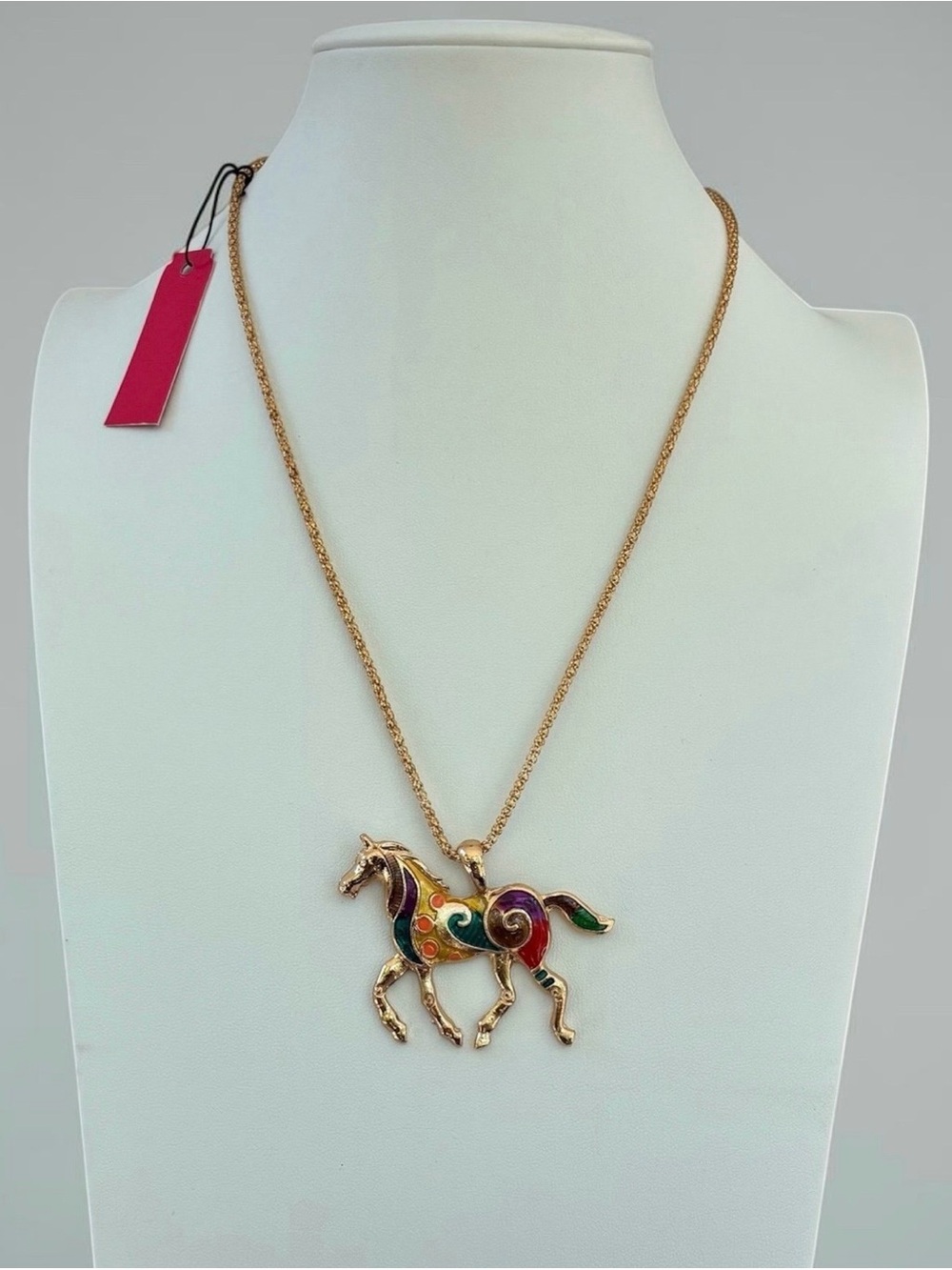 NWT Betsey Johnson Gold-Tone Multicolor Enamel Horse Pendant Necklace